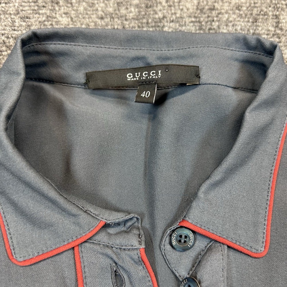 Gucci Blouse 100% Silk Asymmetric Bias Cut Blue Gray Oversize Italy 40 US 4 - Picture 8 of 11